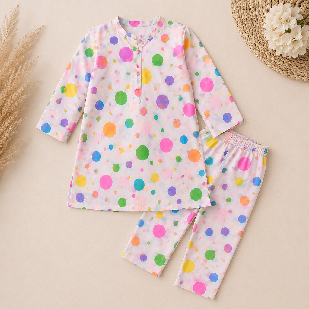 Rainbow Dots Shalwar Kameez detail view - baby shalwar kameez by Little Maryam