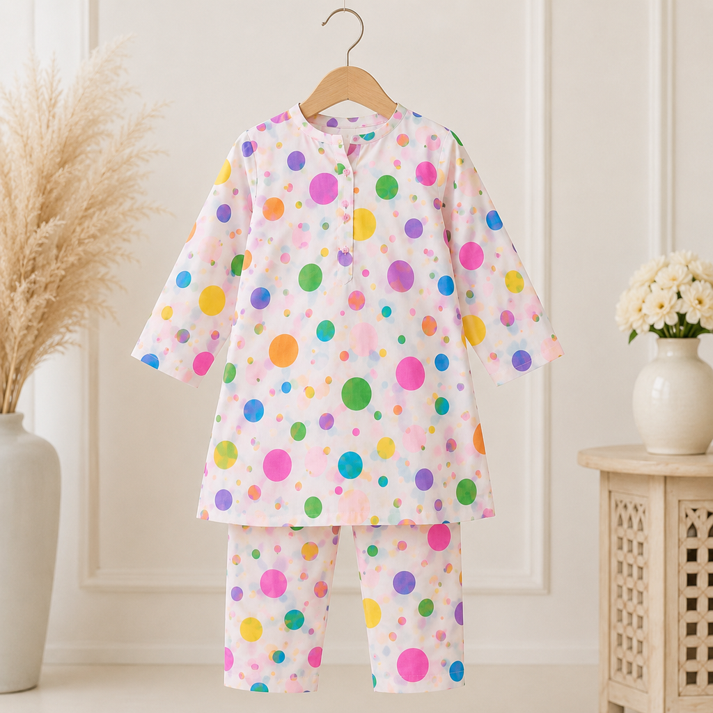 Rainbow Dots Shalwar Kameez outfit view - baby shalwar kameez by Little Maryam