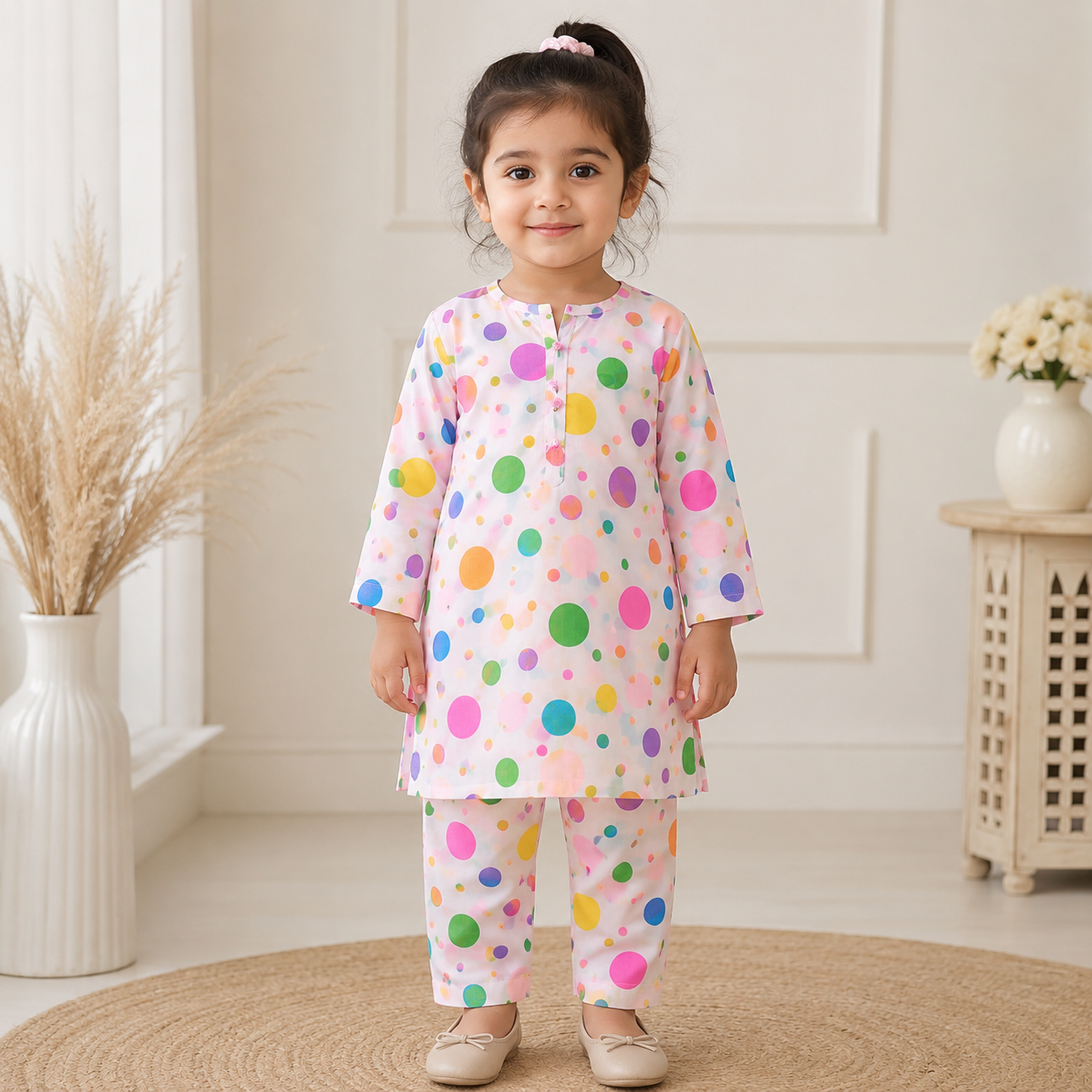 Rainbow Dots Shalwar Kameez front view - baby shalwar kameez by Little Maryam