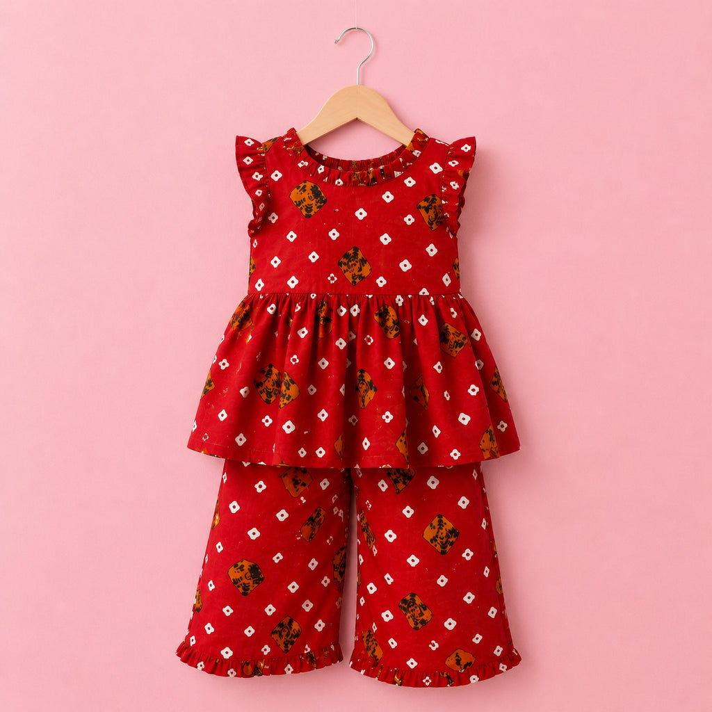 Scarlet Bloom Frock Set detail view - baby girl frock set by Little Maryam