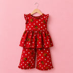 Scarlet Bloom Frock Set detail view - baby girl frock set by Little Maryam
