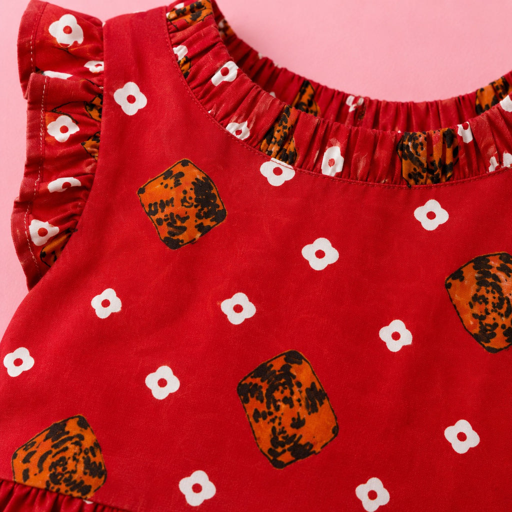 Scarlet Bloom Frock Set outfit view - baby girl frock set by Little Maryam