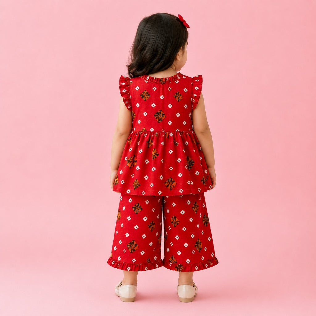 Scarlet Bloom Frock Set side view - baby girl frock set by Little Maryam