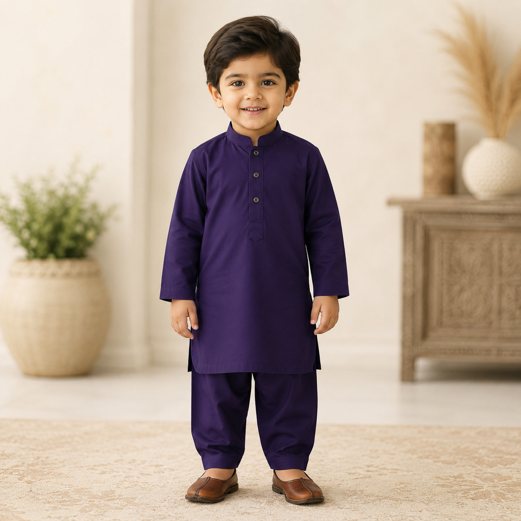 Royal Plum Baby Boy Shalwar Kameez front view - baby boy Pakistani outfit by Little Maryam