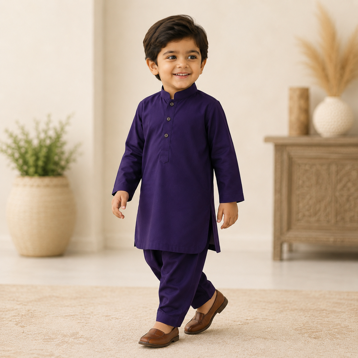 Royal Plum Baby Boy Shalwar Kameez side view - baby boy Pakistani outfit by Little Maryam
