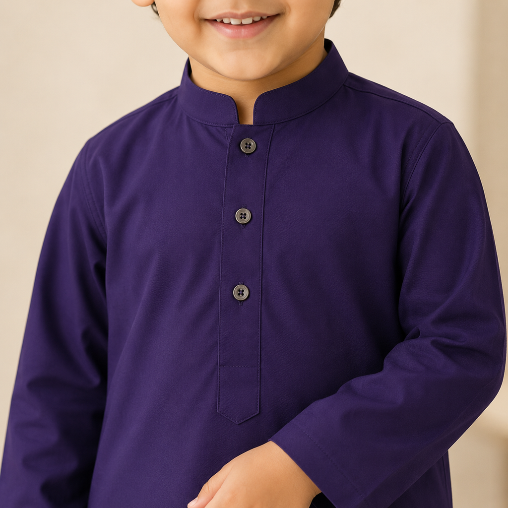 Royal Plum Baby Boy Shalwar Kameez fabric detail - baby boy Pakistani outfit by Little Maryam