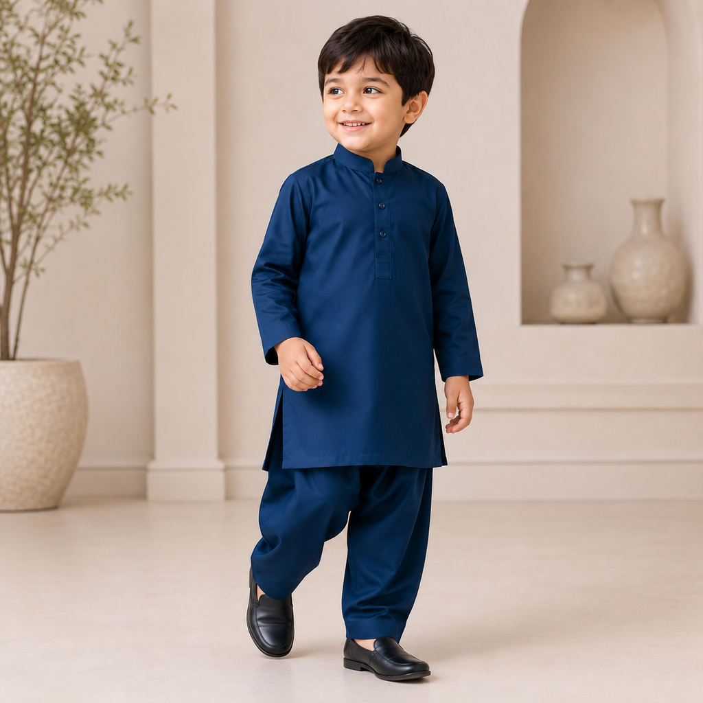 Sapphire Boski Set outfit view - baby boy Pakistani outfit by Little Maryam