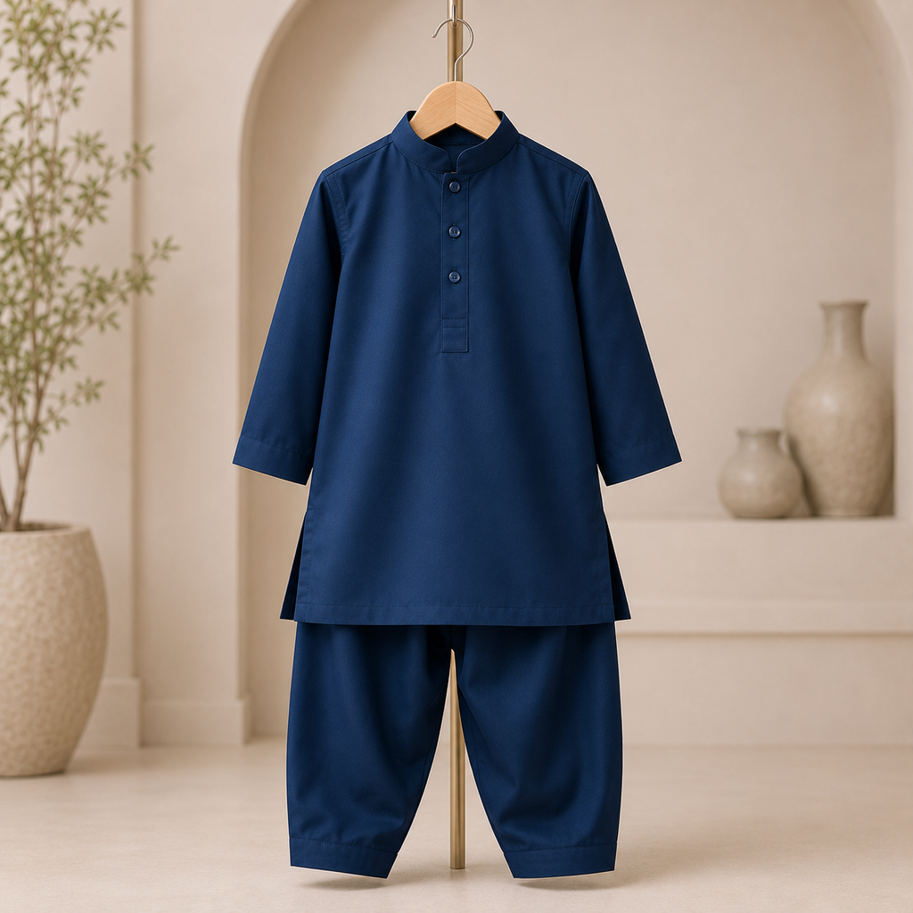 Sapphire Boski Set fabric detail - baby boy Pakistani outfit by Little Maryam