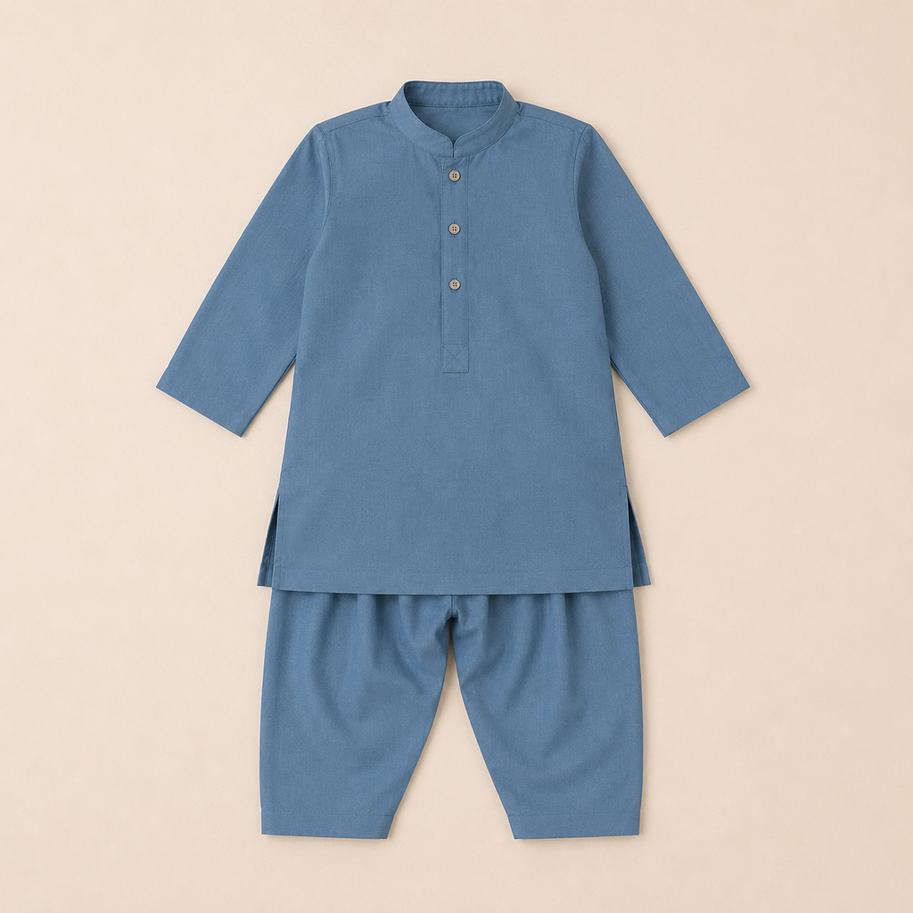 Slate Blue Baby Shalwar Kameez detail view - baby shalwar kameez by Little Maryam