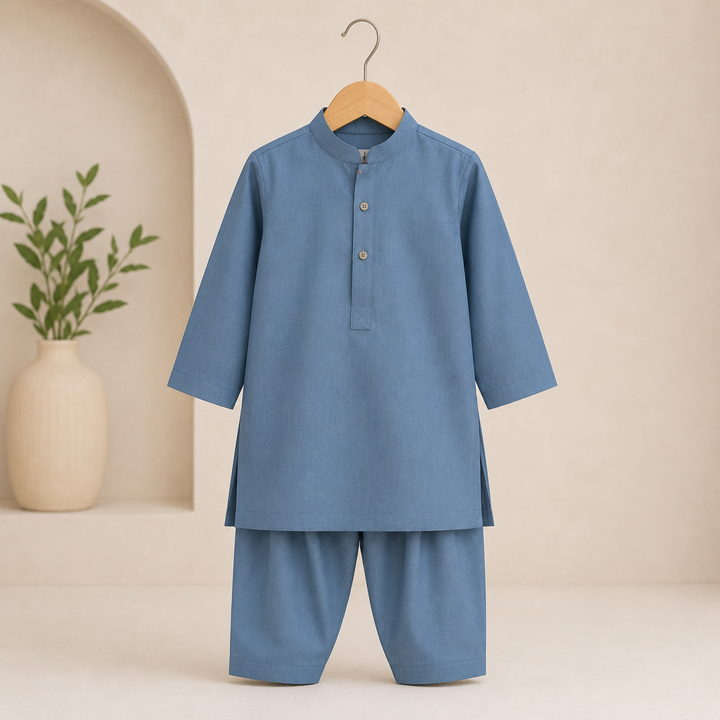 Slate Blue Baby Shalwar Kameez fabric detail - baby shalwar kameez by Little Maryam