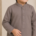 Taupe Boski Baby Boy Shalwar Kameez side view - baby boy Pakistani outfit by Little Maryam
