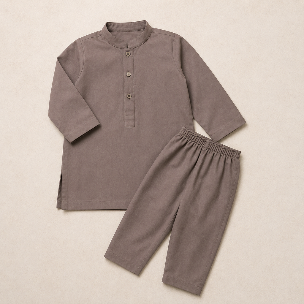 Taupe Boski Baby Boy Shalwar Kameez detail view - baby boy Pakistani outfit by Little Maryam