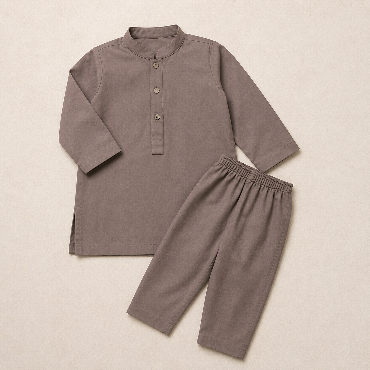 Taupe Boski Baby Boy Shalwar Kameez detail view - baby boy Pakistani outfit by Little Maryam