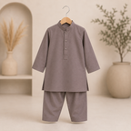 Taupe Boski Baby Boy Shalwar Kameez fabric detail - baby boy Pakistani outfit by Little Maryam