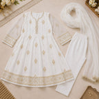Mehr White and Gold Embroidered 3-Piece Set outfit view - Heritage Collection by Little Maryam