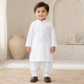 White Boski Baby Boy Shalwar Kameez front view - baby boy Pakistani outfit by Little Maryam