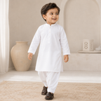 White Boski Baby Boy Shalwar Kameez fabric detail - baby boy Pakistani outfit by Little Maryam