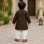 Chocolate Boski Boys Kurta Shalwar back view
