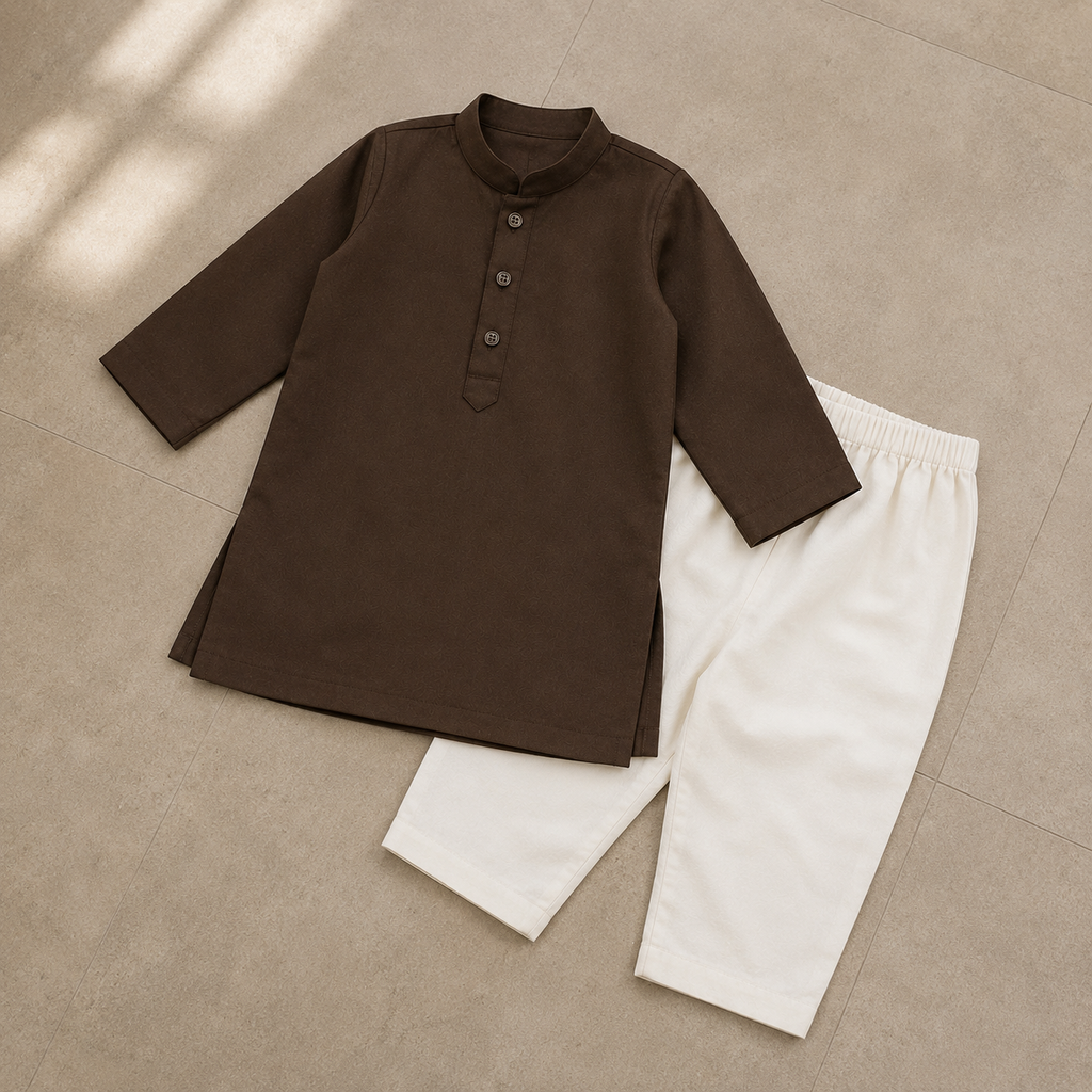 Chocolate Boski Boys Kurta Shalwar flat lay