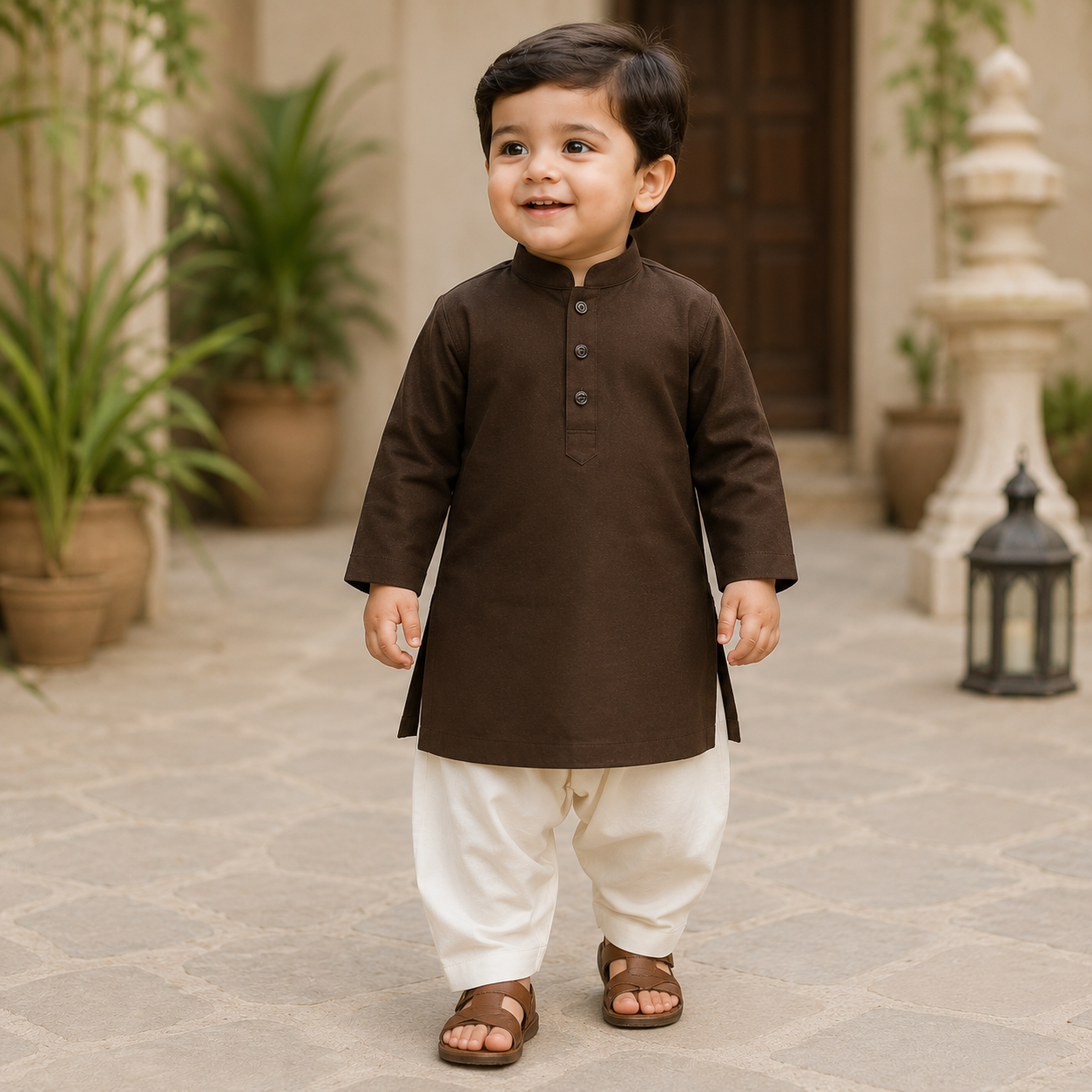Chocolate Boski Boys Kurta Shalwar front view