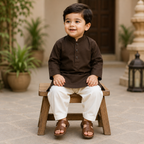 Chocolate Boski Boys Kurta Shalwar seated view