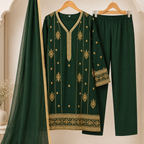 Emerald green girls embroidered shalwar kameez with dupatta