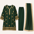 Emerald green girls three piece shalwar kameez with dupatta