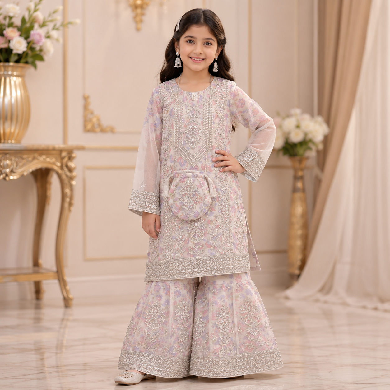 Parisa Baby Girl Gharara Set front view - baby girl gharara set by Little Maryam