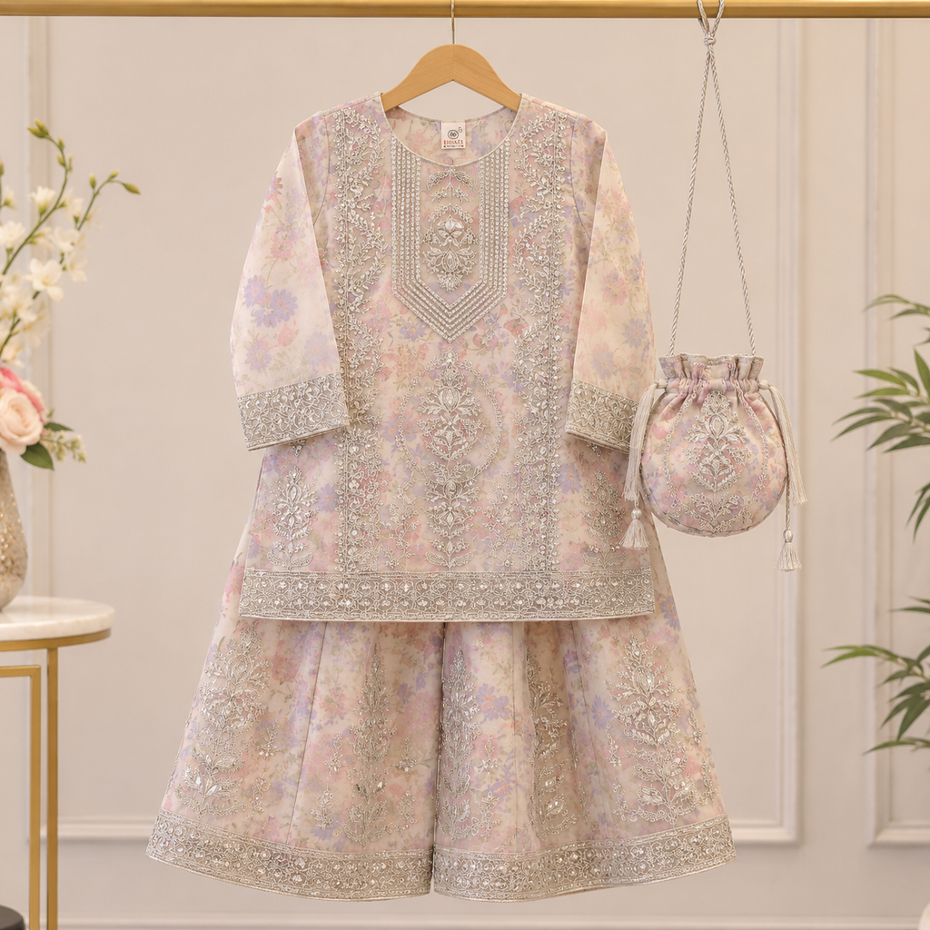 Parisa Baby Girl Gharara Set side view - baby girl gharara set by Little Maryam