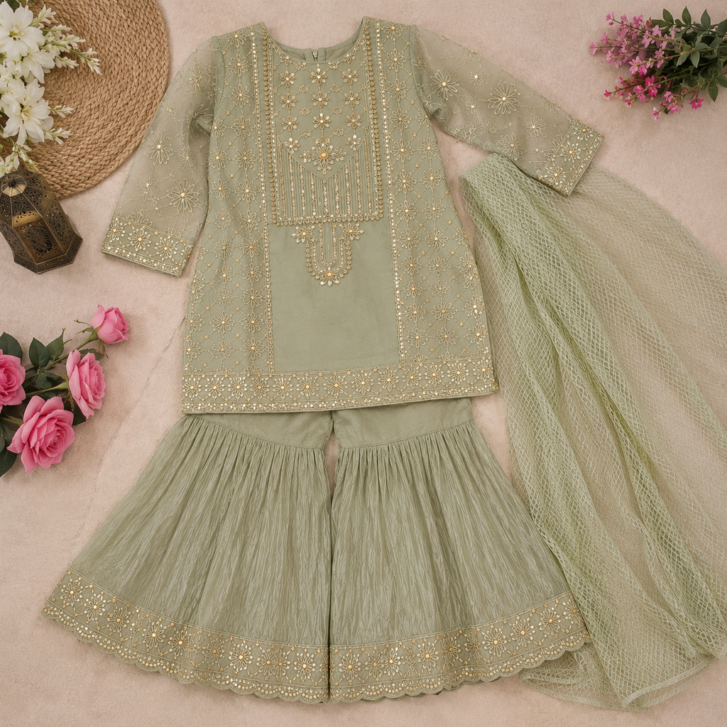 Jashn-e-Azadi Gharara Set flat lay