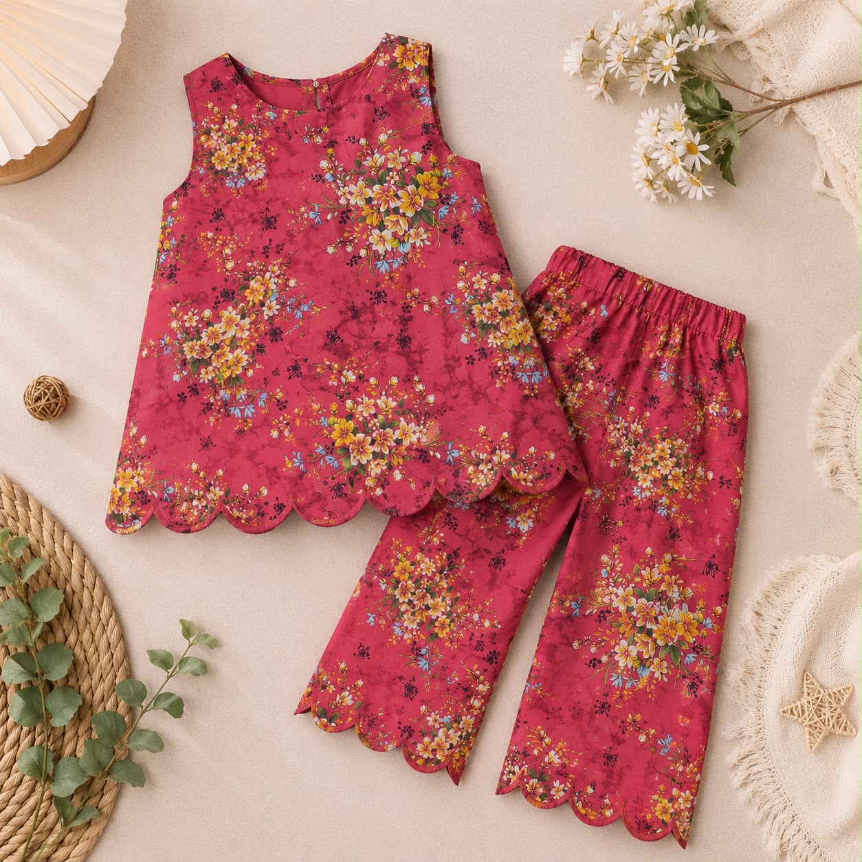 Rosy Blossom Kurti Set detail view - baby girl kurti set by Little Maryam