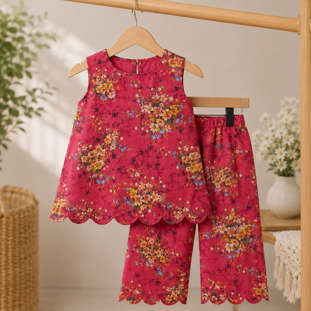 Rosy Blossom Kurti Set side view - baby girl kurti set by Little Maryam