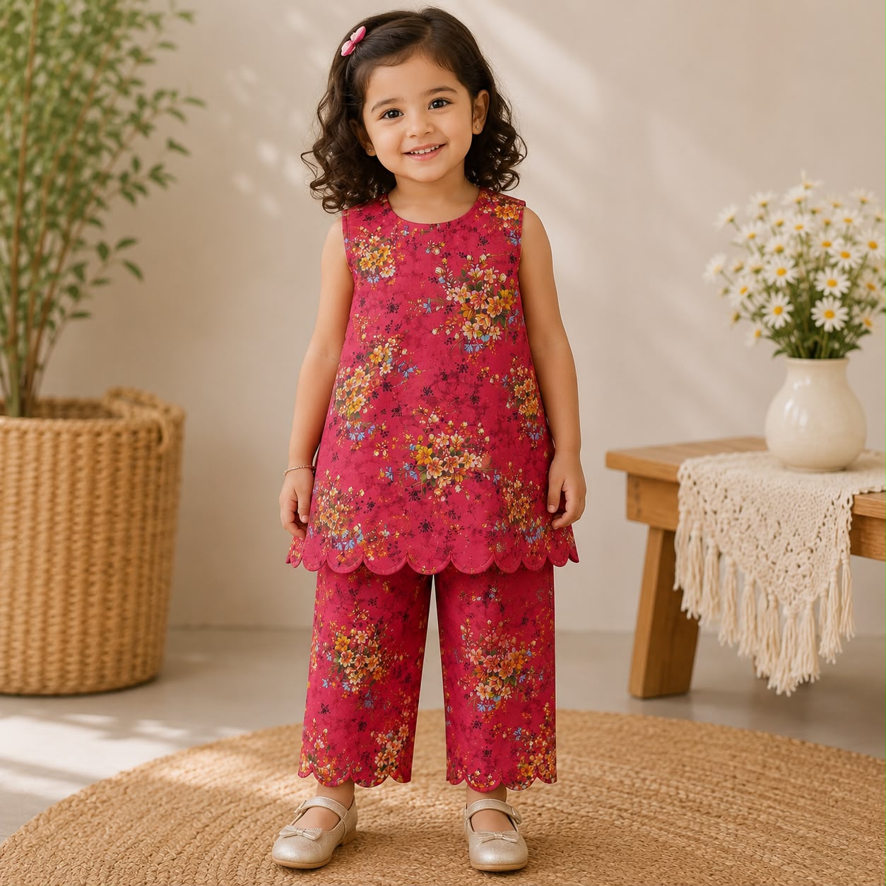 Rosy Blossom Kurti Set front view - baby girl kurti set by Little Maryam
