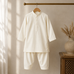 Off-White Boys Classic Kurta fabric detail - baby boy Pakistani outfit by Little Maryam