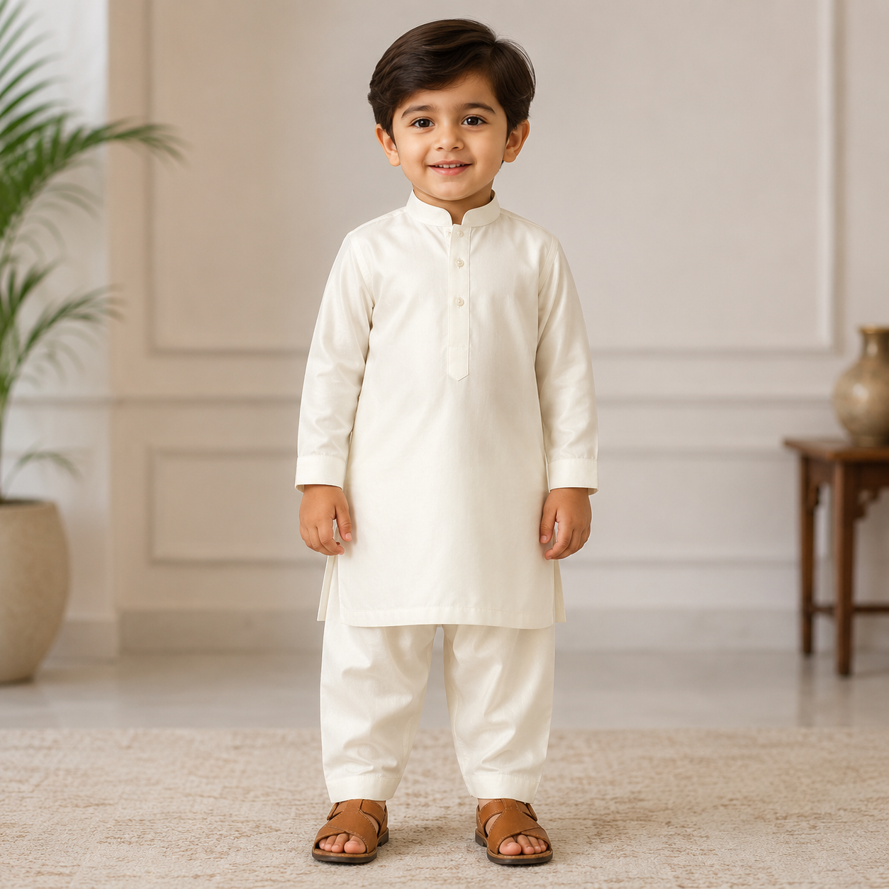 Off-White Boys Classic Kurta front view - baby boy Pakistani outfit by Little Maryam