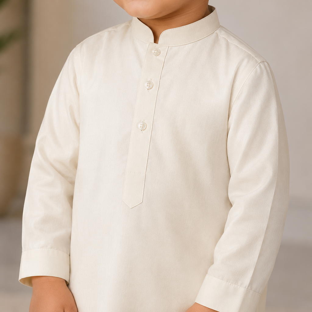 Off-White Boys Classic Kurta side view - baby boy Pakistani outfit by Little Maryam