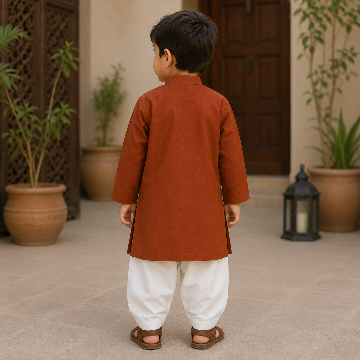 Rust Boski Boys Kurta Set back view