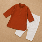 Rust Boski Boys Kurta Set flat lay