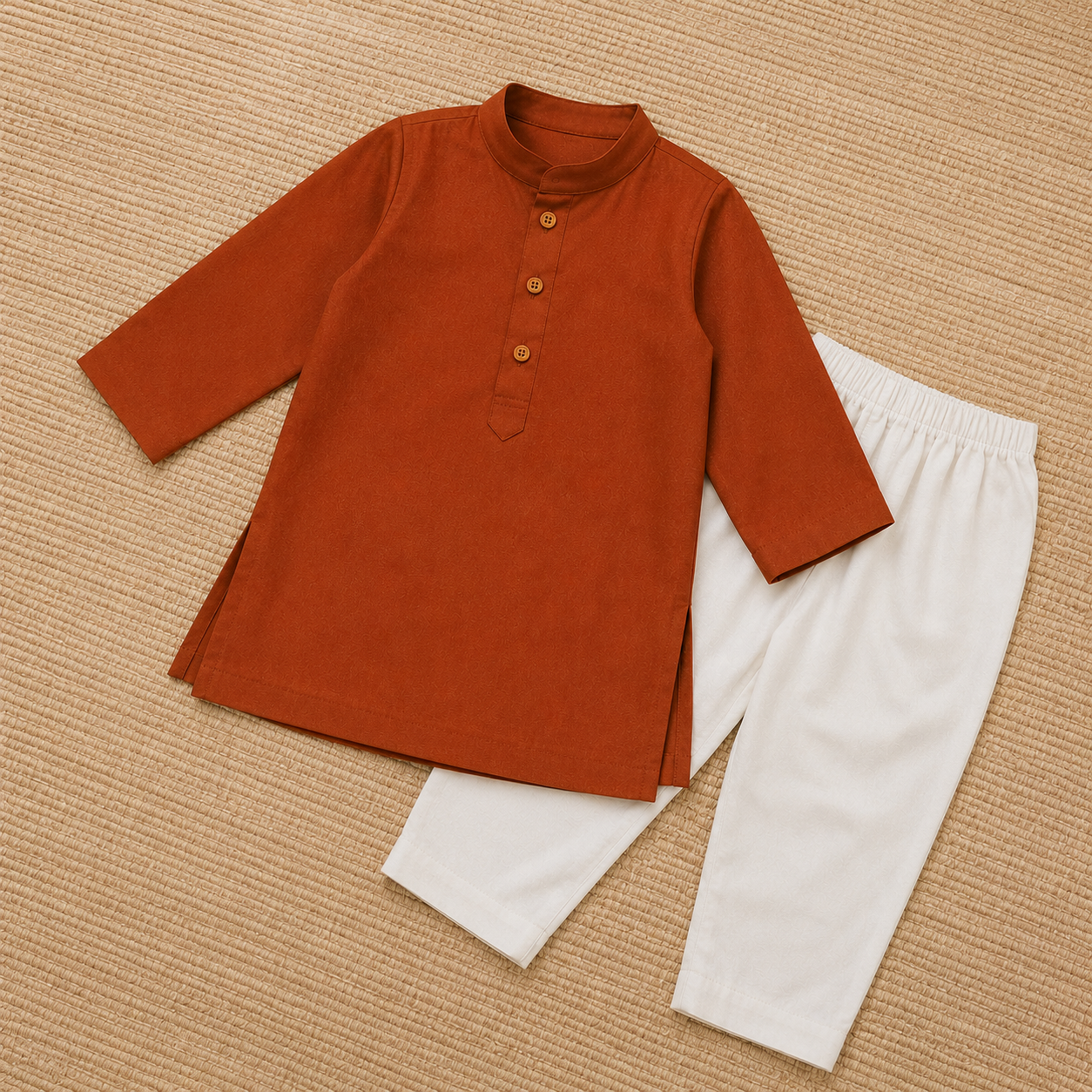 Rust Boski Boys Kurta Set flat lay
