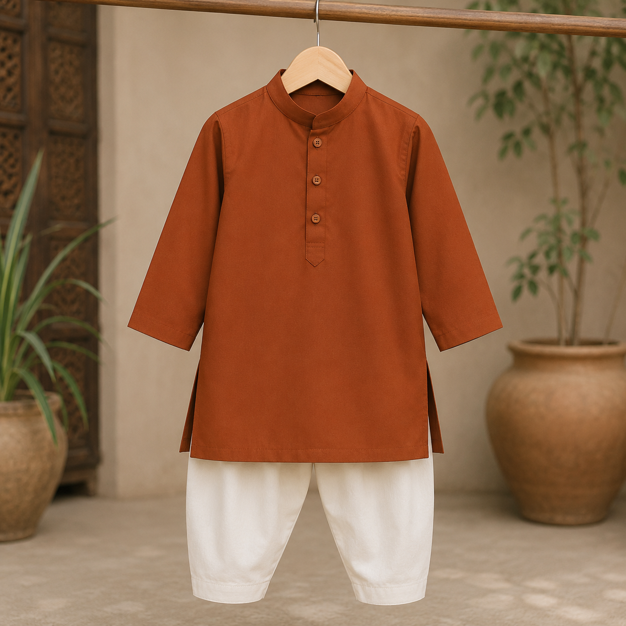 Rust Boski Boys Kurta Set hanger view
